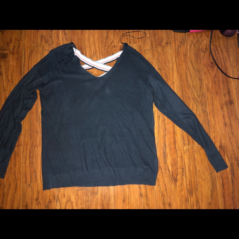 Macy’s Navy Blue L Sweater Criss Cross Back